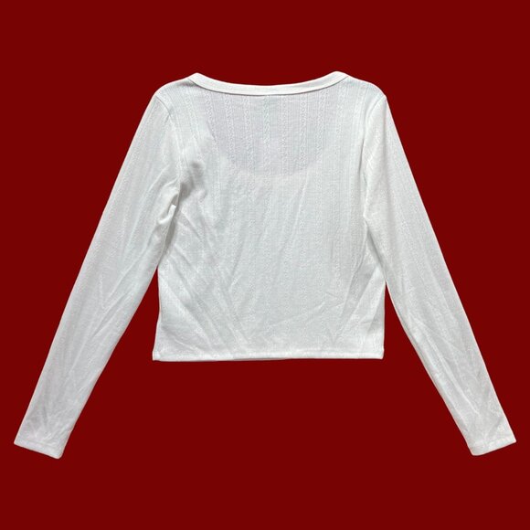 Wild Fable - Women's Long Sleeve Pointelle T-Shirt - White - Extra Large - Picture 2 of 13